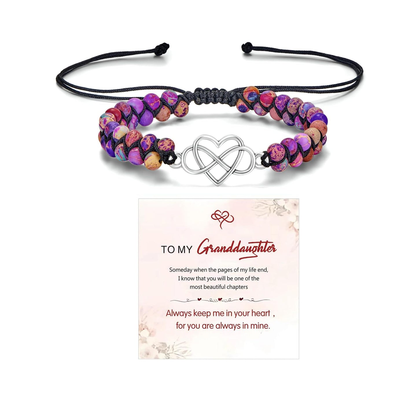 Handmade Double Layer Heart Shape Gemstone Beaded Bracelet Unisex Fashion Jewelry