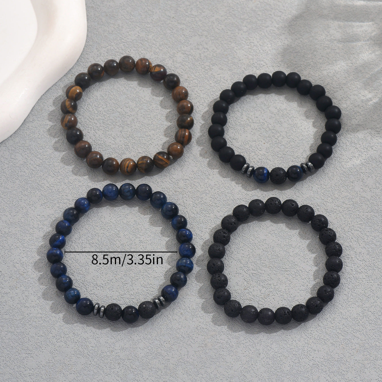 Pulsera geométrica trenzada vintage con piedra natural para hombres y mujeres, pulsera unisex hecha a mano con cuentas redondas