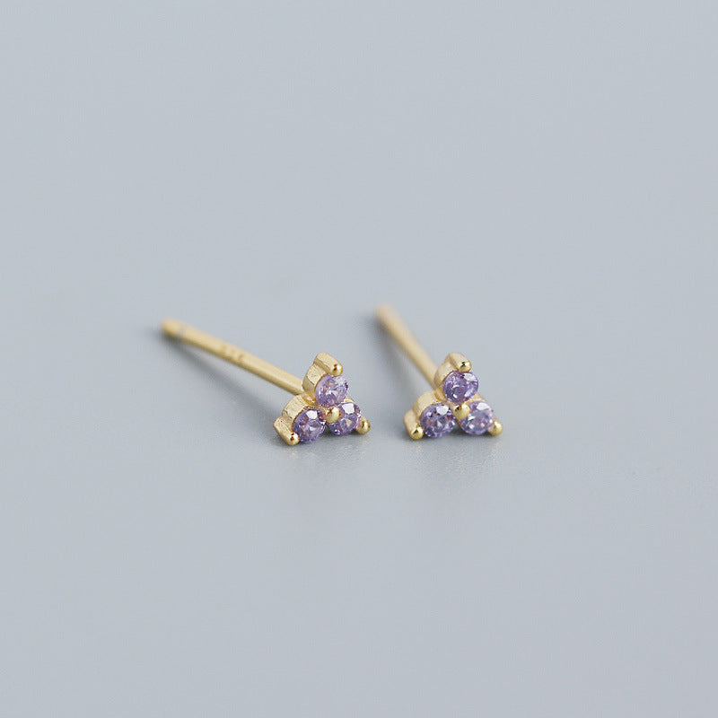 Minimalist Elegant 925 Sterling Silver Inlaid Diamond Plant Stud Earrings