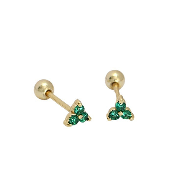 Minimalist Clover-Shaped 925 Sterling Silver Threader Ear Cuffs with Geometric Dot Pattern