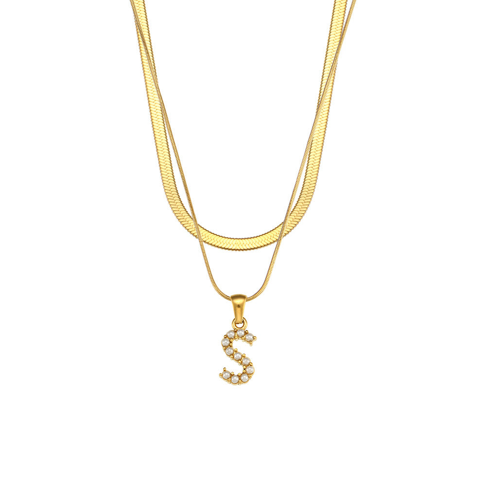Collana con Pendente a Lettera alla Moda in Acciaio Inossidabile con Finitura Placcata e Catena Serpentina da Donna