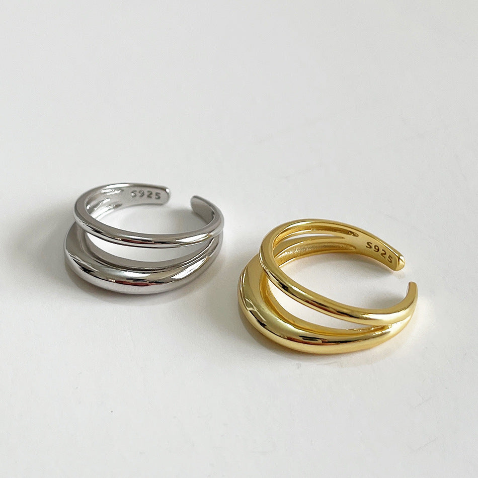 925 Silver Letter Ring Women's Fashion Double Layer Ring Natural Fresh Sweet Style