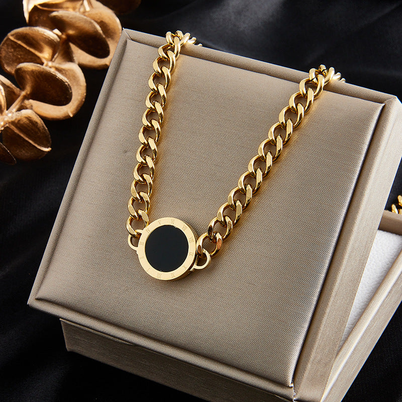 Minimalist Punk Stainless Steel Heart Square Round Pendant Necklace for Women with Plating Finish