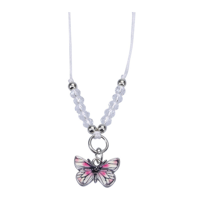 Sweet Colorful Crystal Butterfly Beaded Bracelet Silver Plated Unisex Hand Jewelry