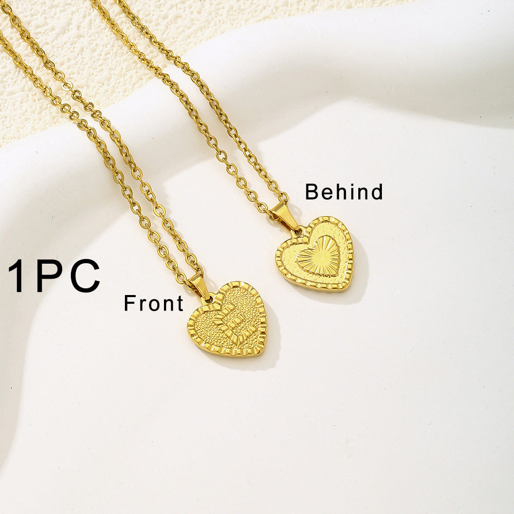 Elegante collana con ciondolo a forma di cuore in acciaio inossidabile con lettera, per donna, finitura placcata, stile catena O