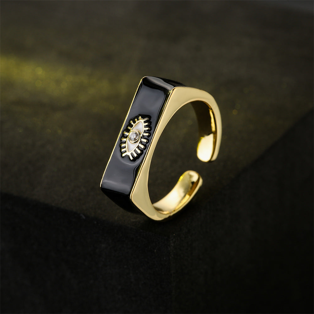 Gold Drip Oil Geometric Brass Ring with Micro-inlaid Cubic Zirconia for Women