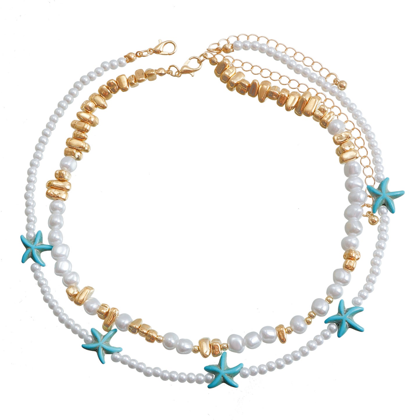 Collana con pendente a stella turchese in stile bohémien da spiaggia con doppio strato di perline e design geometrico da donna