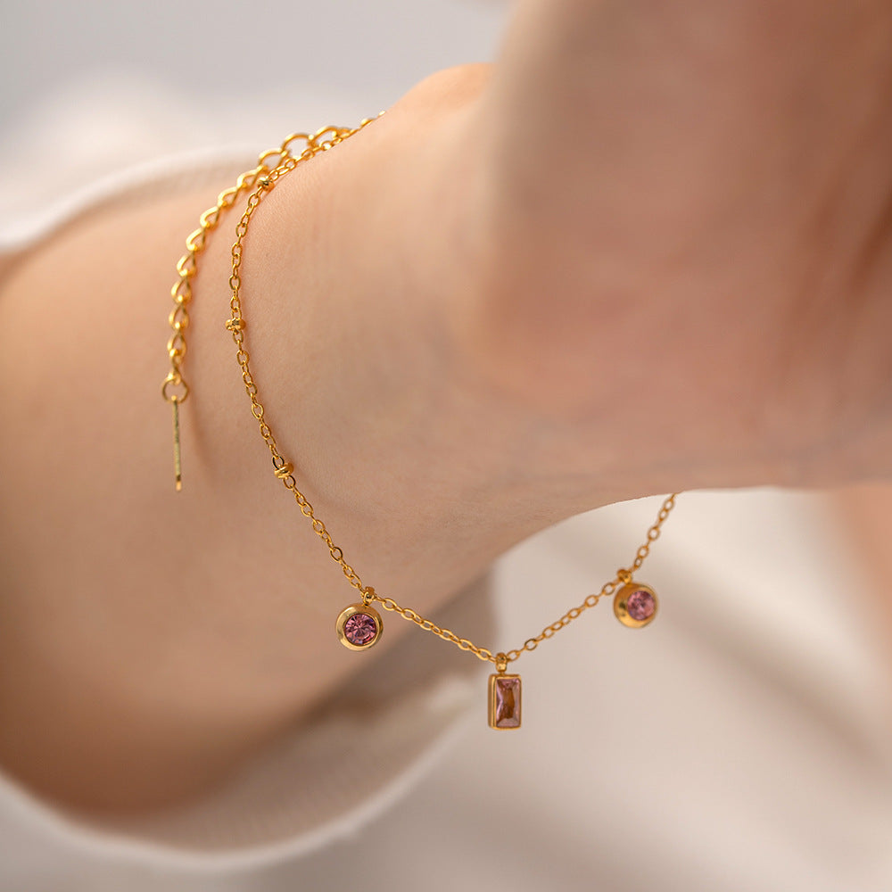 Trendy Geometric Square and Round Pendant Bracelet 18K Gold Plated Stainless Steel Chain Jewelry for Women