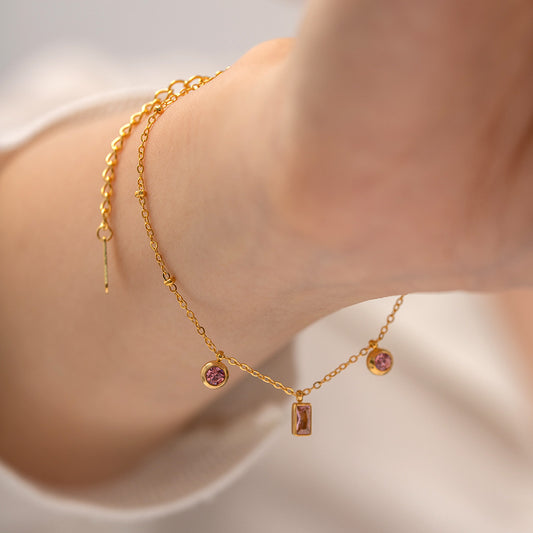 Bracciale da donna in Acciaio Inox placcato Oro 18K con Pendente Geometrico Quadrato e Rotondo Trendy