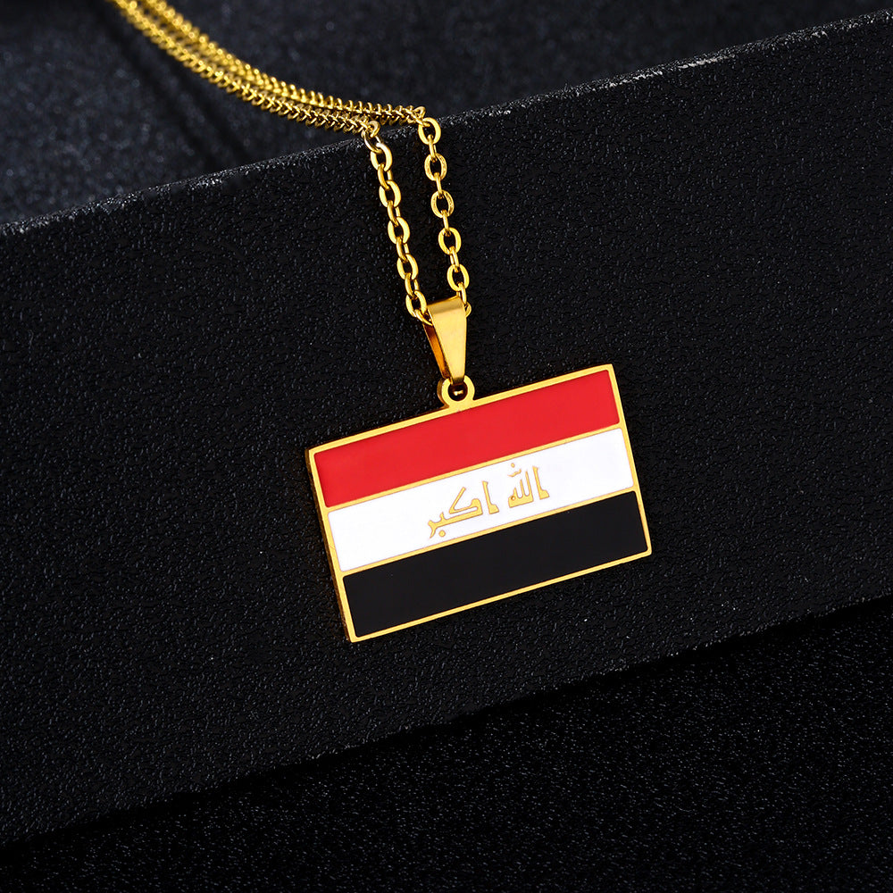 Collana con Pendente Vintage Etnico Geometrico Smaltato in Acciaio Inossidabile per Unisex con Catena Piatta a Croce