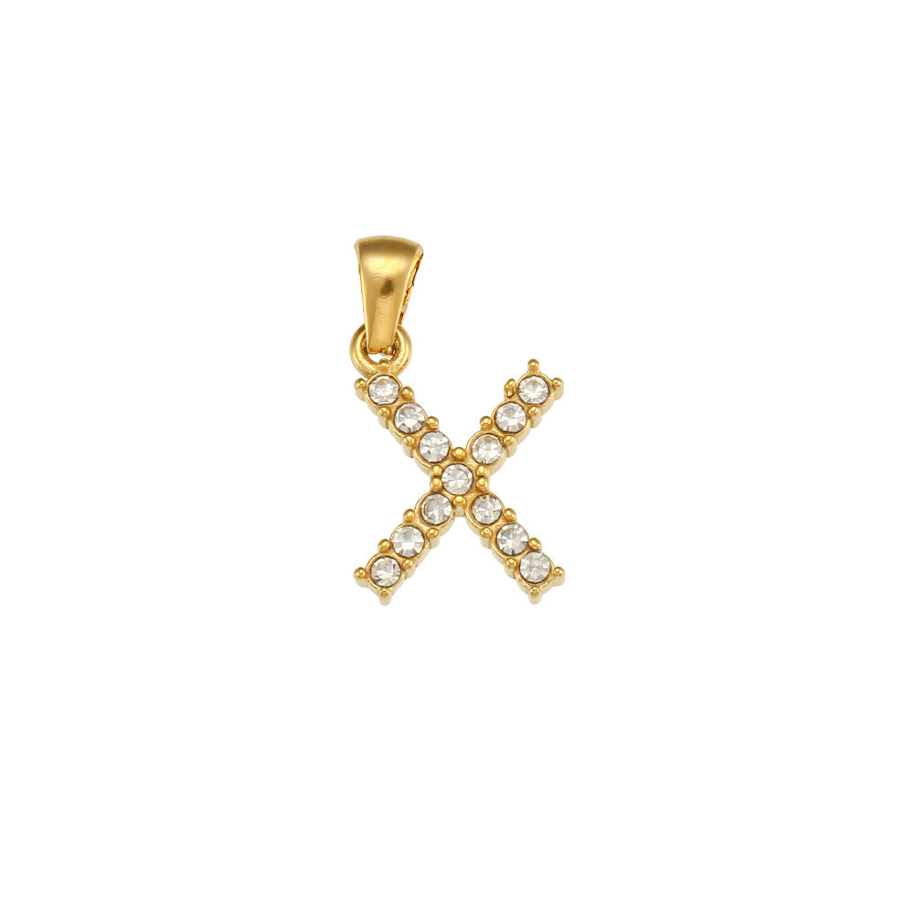 Minimalist Letter Pendant Necklace Stainless Steel with 18K Gold Plating Micro-Pave Zirconia and Pearl Accents