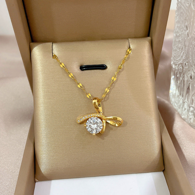Collar con colgante de diamantes de imitación, geométrico y minimalista, de acero de titanio para mujer, cadena irregular, acabado chapado