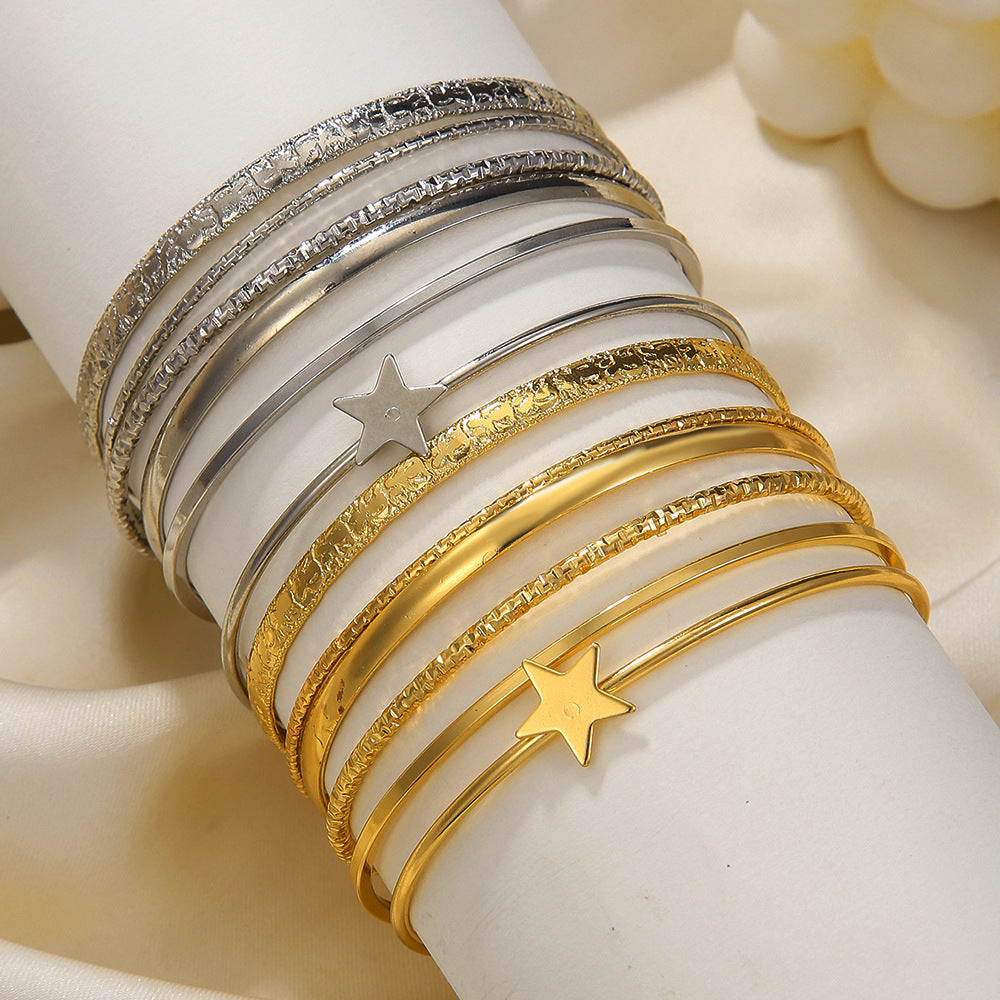 Vintage Gold Plated Iron Star Geometric Cuff Bracelet Set for Women