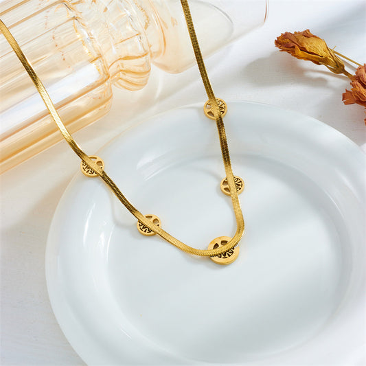 Collana Pendente Albero della Vita Tondo Cavo Minimalista Vintage in Acciaio al Titanio con Finitura Placcata su Catena Snake per Donna