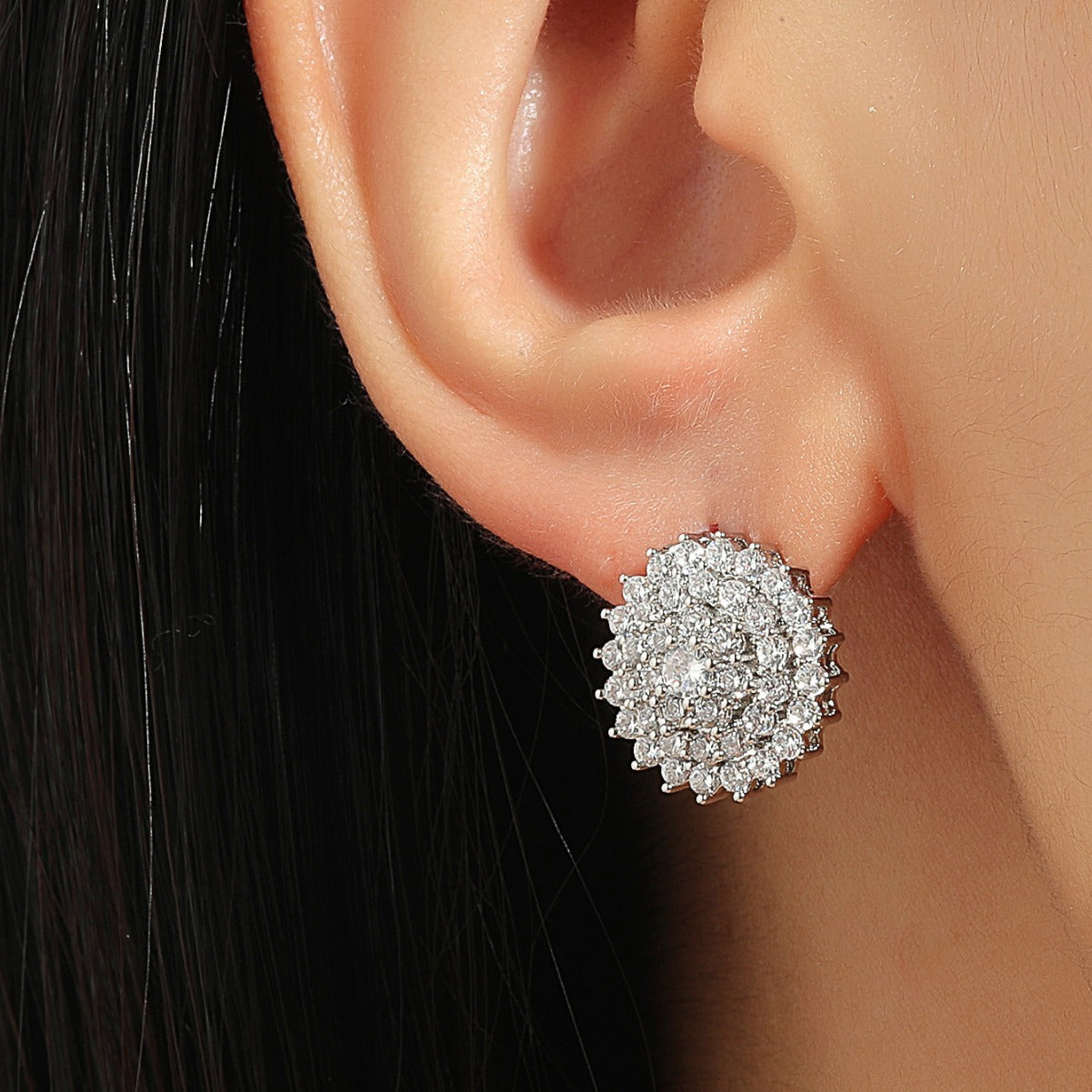 Orecchini a perno da donna floreali geometrici con strass, dolci e grintosi, in rame con perni in acciaio inossidabile