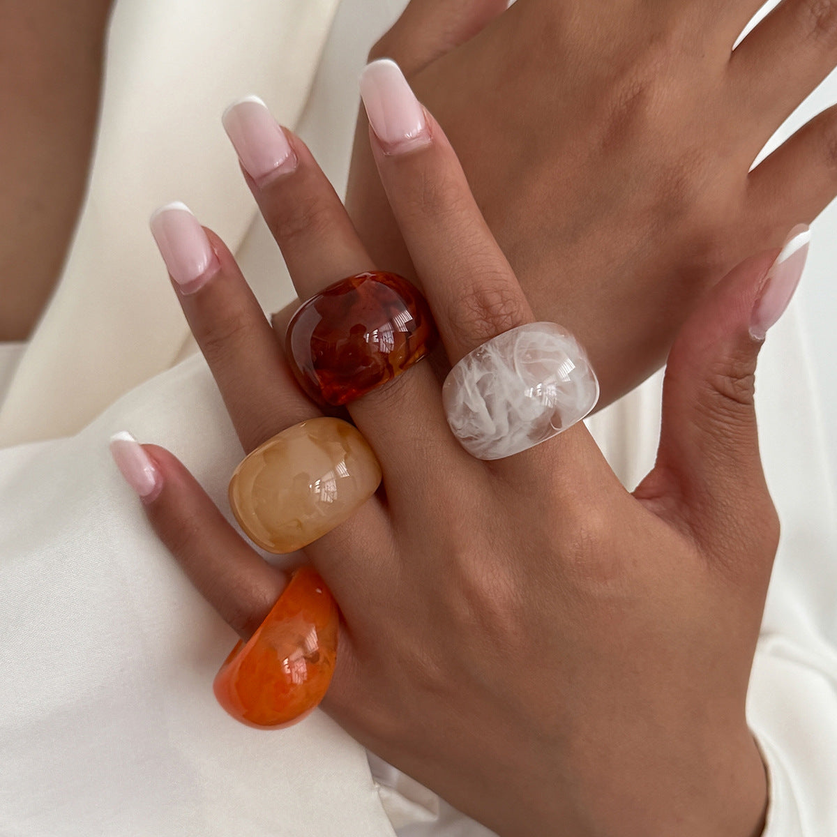 Gradient Geometric Oval Resin Ring for Women Stackable Wide Band