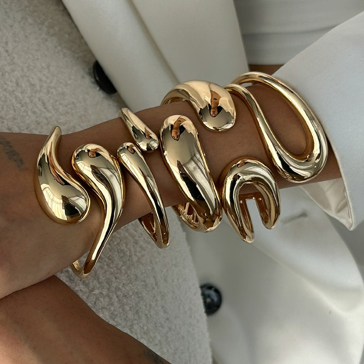 Plated Zinc Alloy Teardrop Open Spring Cuff Bracelet