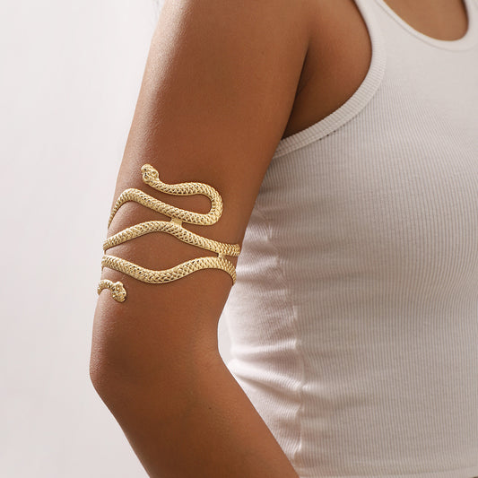 Brazalete esclava geométrico con forma de serpiente de estilo vintage para mujer con construcción de hierro galvanizado y diseño abierto ajustable