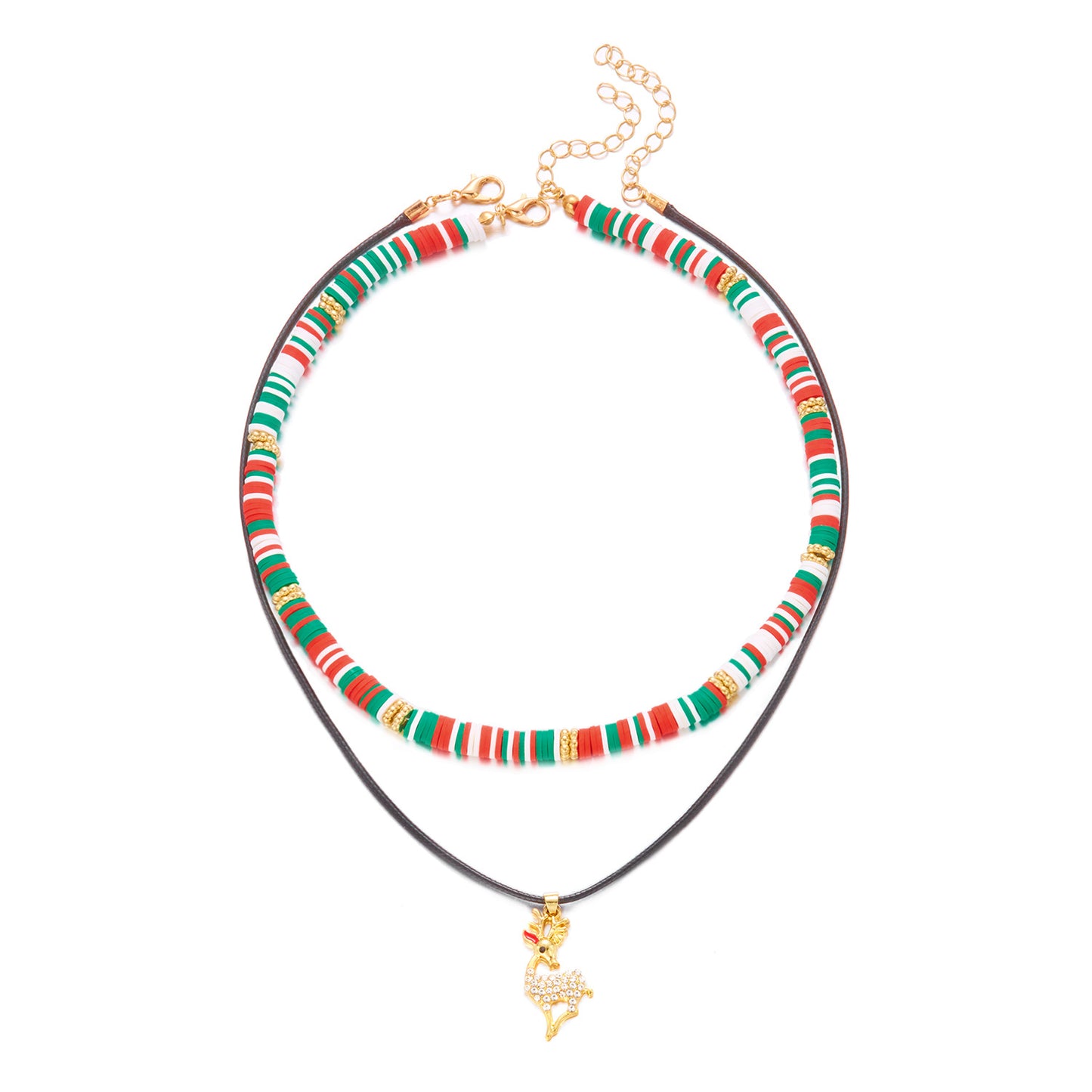 Collar de Navidad hecho a mano de arcilla polimérica para mujer con colgante de muñeco de nieve, reno y copo de nieve en cadena de cuentas