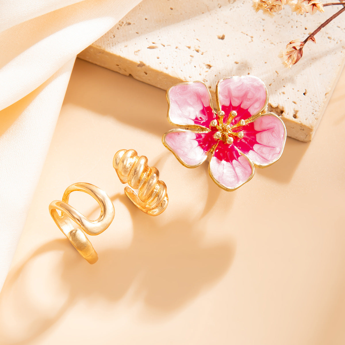 Minimalist Floral Geometric Alloy Toe Ring Set Adjustable Open Design for Women