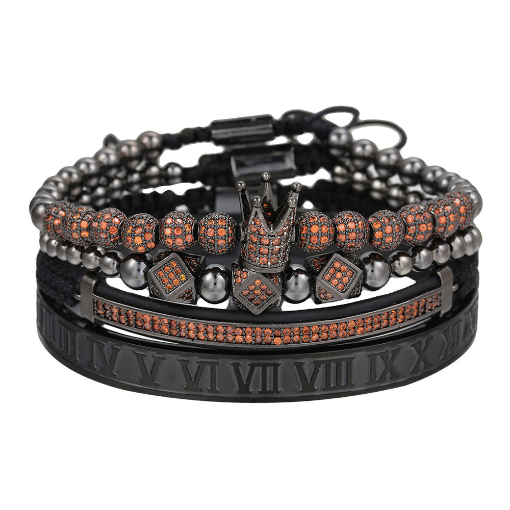 Fashion Unisex Micro-pave Cubic Zirconia Crown Ball Geometric Titanium Steel Bracelet Set