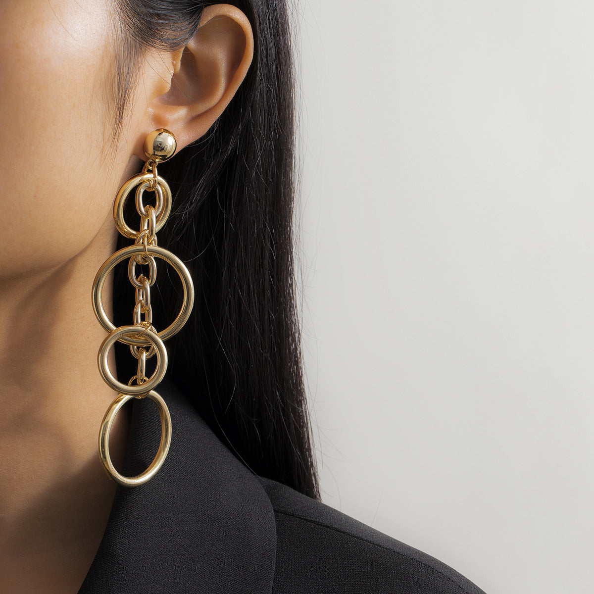Minimalist Punk Geometric Round Plated Iron Long Tassel Earrings for Women