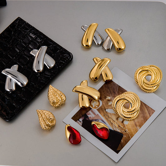 Orecchini a Cerchio Geometrici di Lusso, Perno in Acciaio Inossidabile Placcato Oro 18K da Donna
