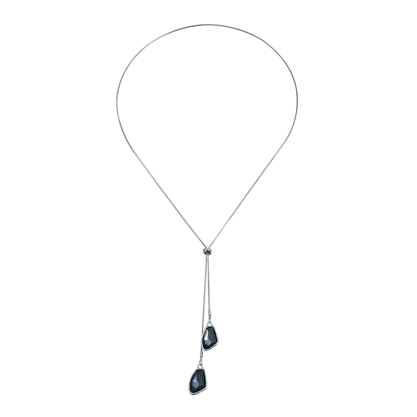 Geometric Irregular Black Rhinestone Plated Alloy Long Necklace Adjustable Cable Chain