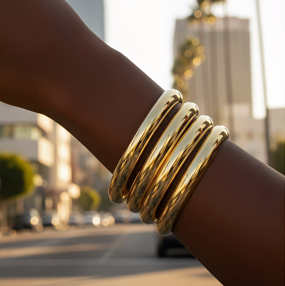 Luxury Gold Plated Round Geometric Alloy Bangle Set for Women