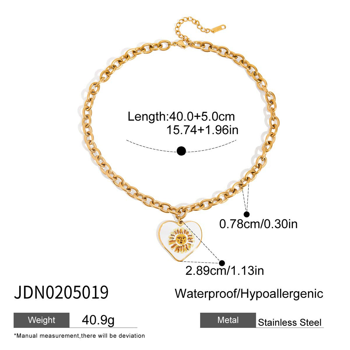 Collana Minimalista a Cuore in Acciaio Inossidabile Smaltato con Pendente in Acciaio al Titanio da Donna