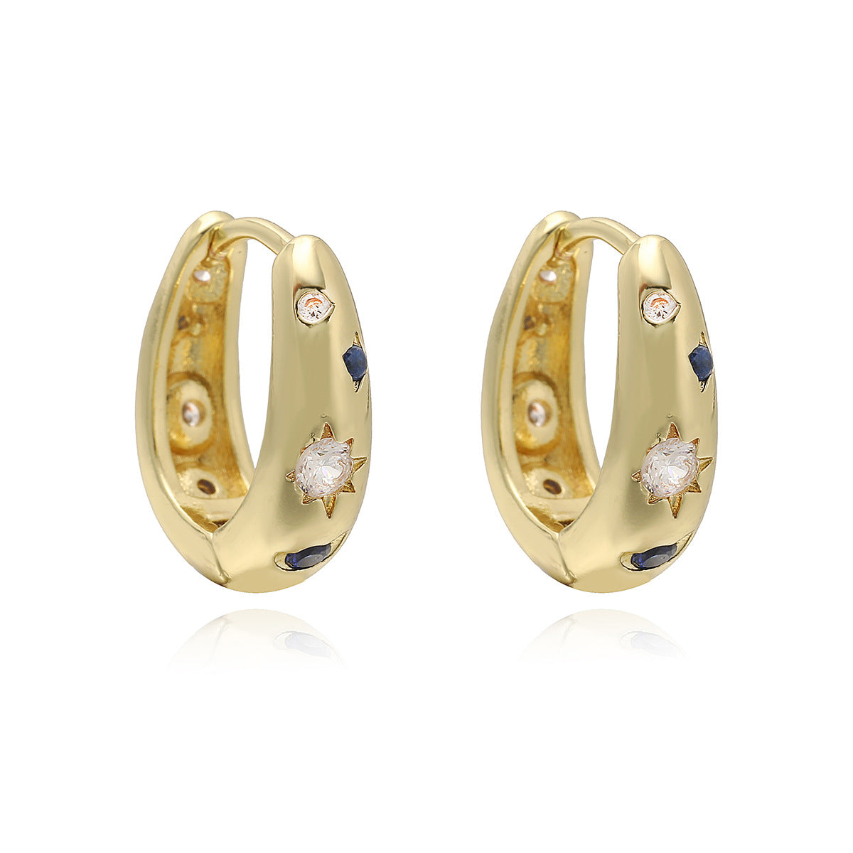 Minimalist Geometric U-Shaped Earrings for Women with Copper Base Plated in 18K Gold and Micro-Paved Zirconia