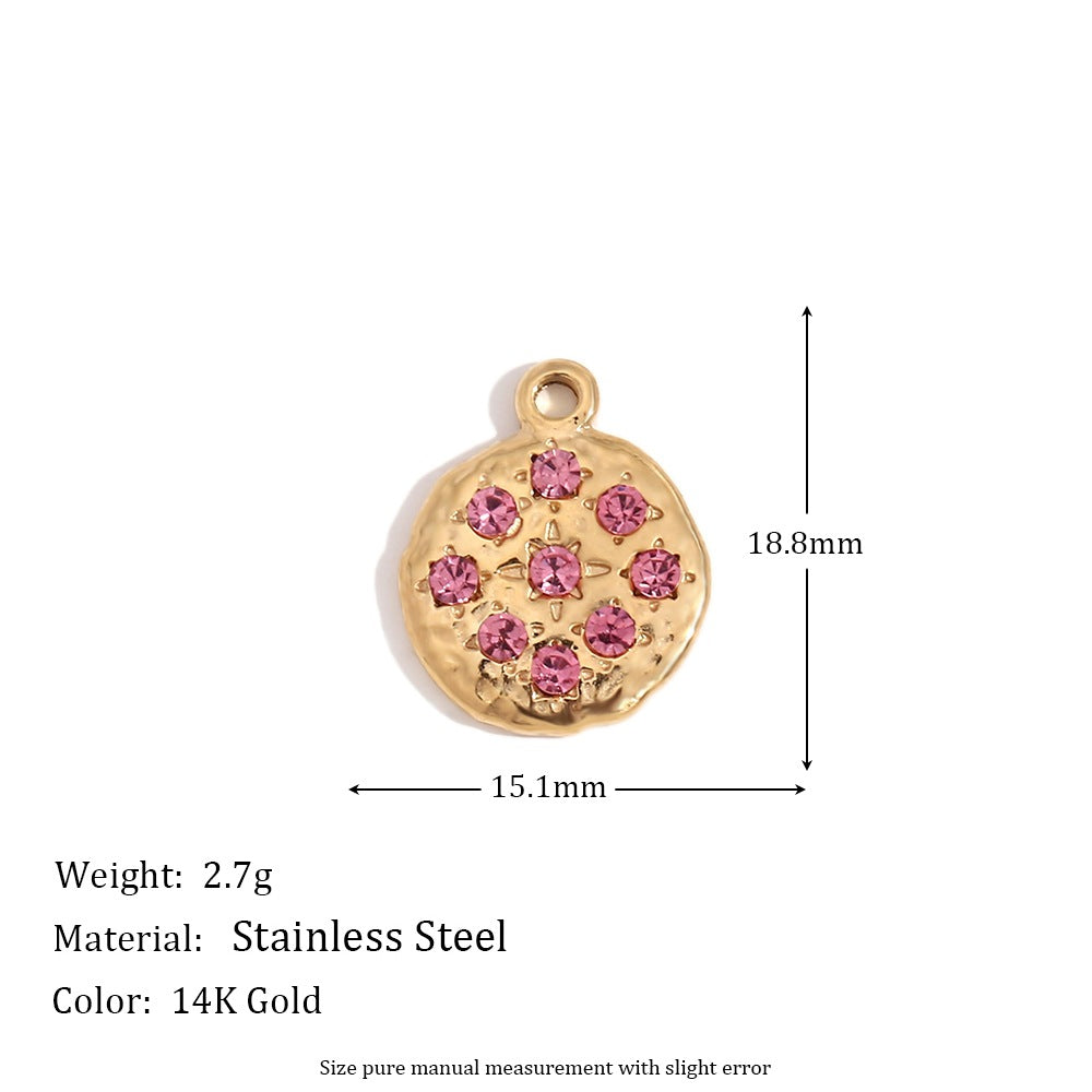 Minimalist Geometric Pendant with 14K Gold Plated Stainless Steel Round Heart Shape and Greek Key Pattern for DIY Jewelry Making
