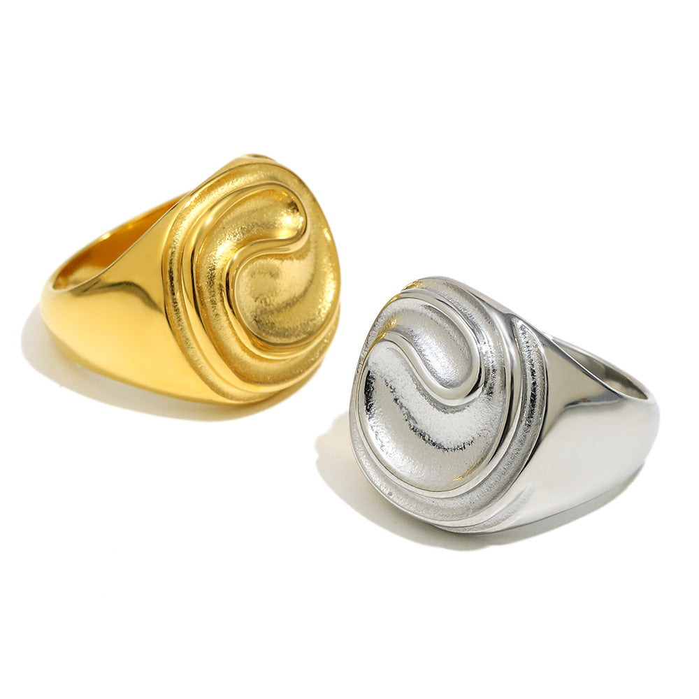 Anello da donna in acciaio inossidabile placcato oro 18 carati, dal design geometrico minimalista