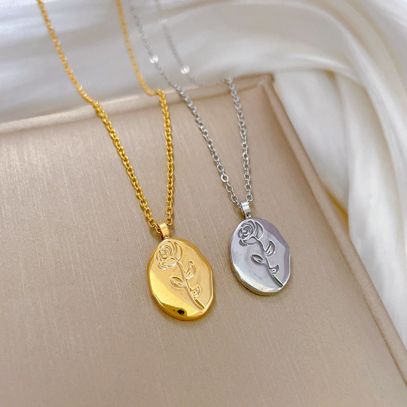 Geometric Minimalist Titanium Steel Collar Chain with Rhinestone Inlay for Women