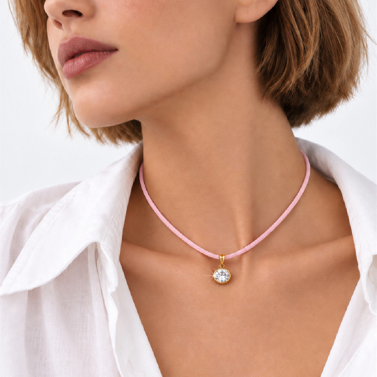 Luxury Elegant Geometric Oval Cubic Zirconia Inlay PVD Stainless Steel Necklace for Women