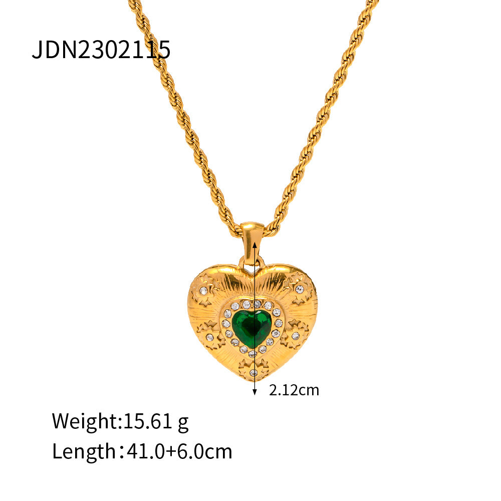 Minimalist Green Cubic Zirconia Geometric Triangle Stainless Steel PVD Necklace for Women