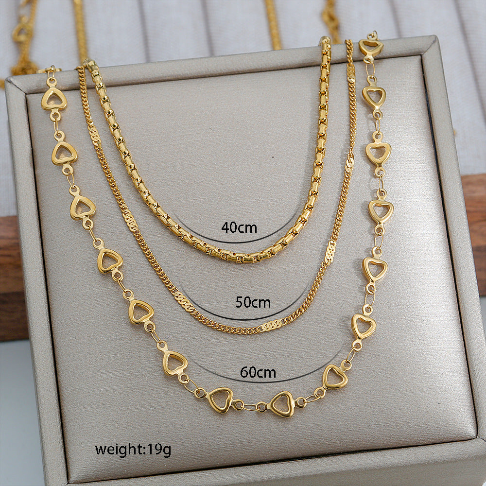 Collar en capas de corazón minimalista de acero de titanio chapado en oro de 18 quilates para mujer