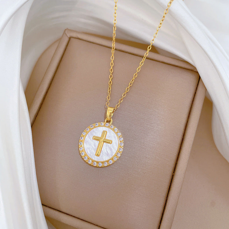 Collana girocollo minimalista con ciondolo a croce in acciaio inossidabile con intarsi in strass per uomo e donna