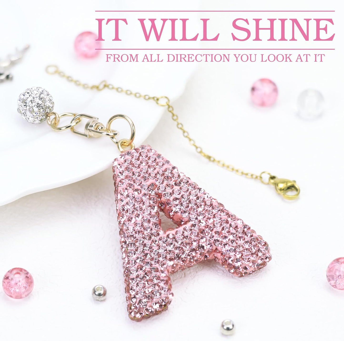 Rhinestone Inlaid Letter Resin Charm Bar Keychain Accessory
