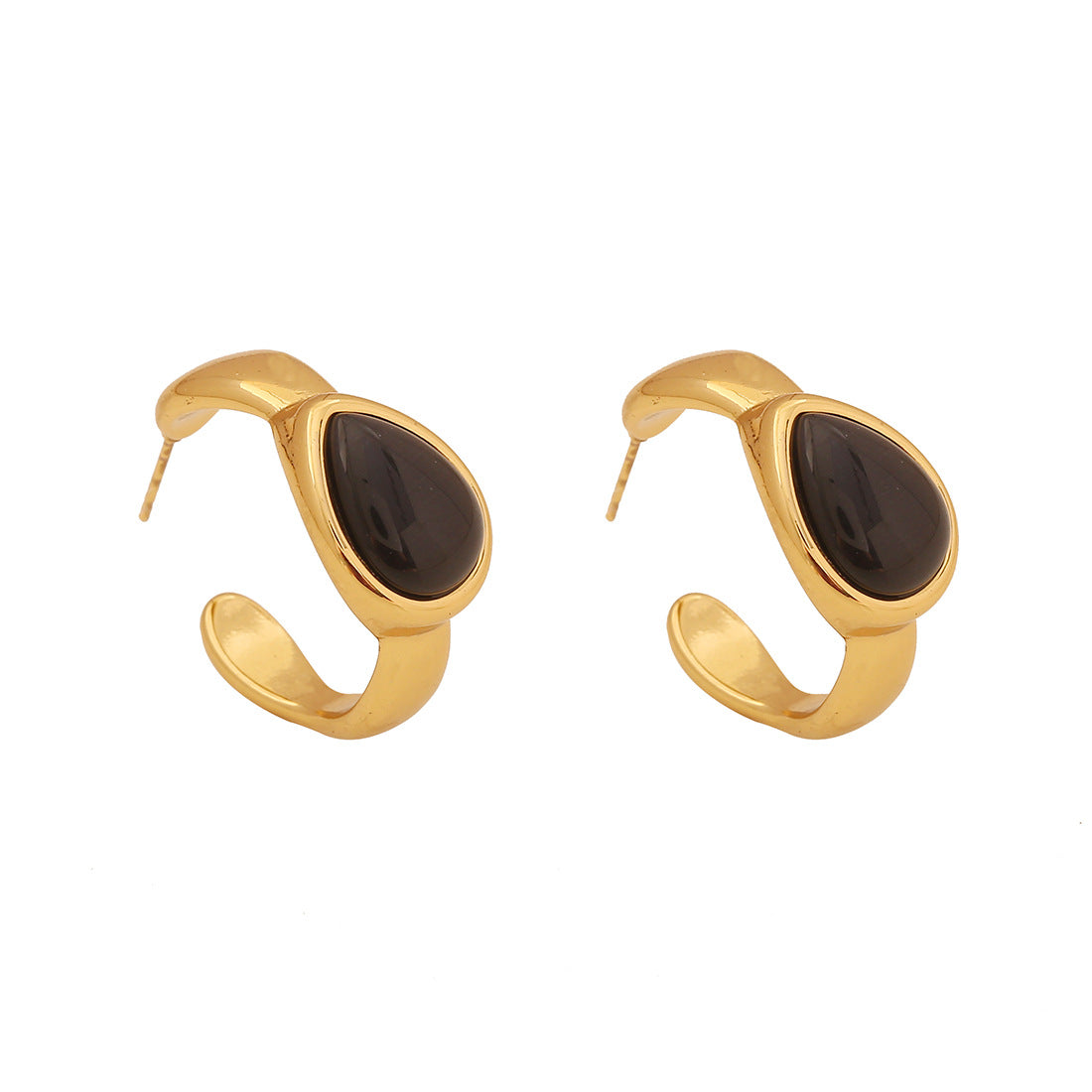 Fashionable OL Style C-Shaped Cat's Eye Drop Earrings in Stainless Steel with Plated Finish for Women