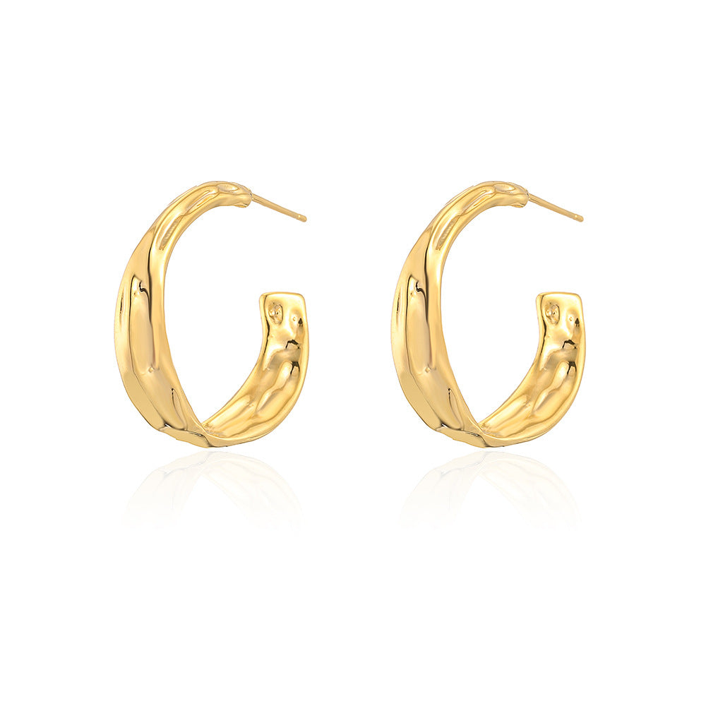 Minimalist Geometric C-Shaped Copper Earrings for Women with Gold Plating Hip-Hop Design