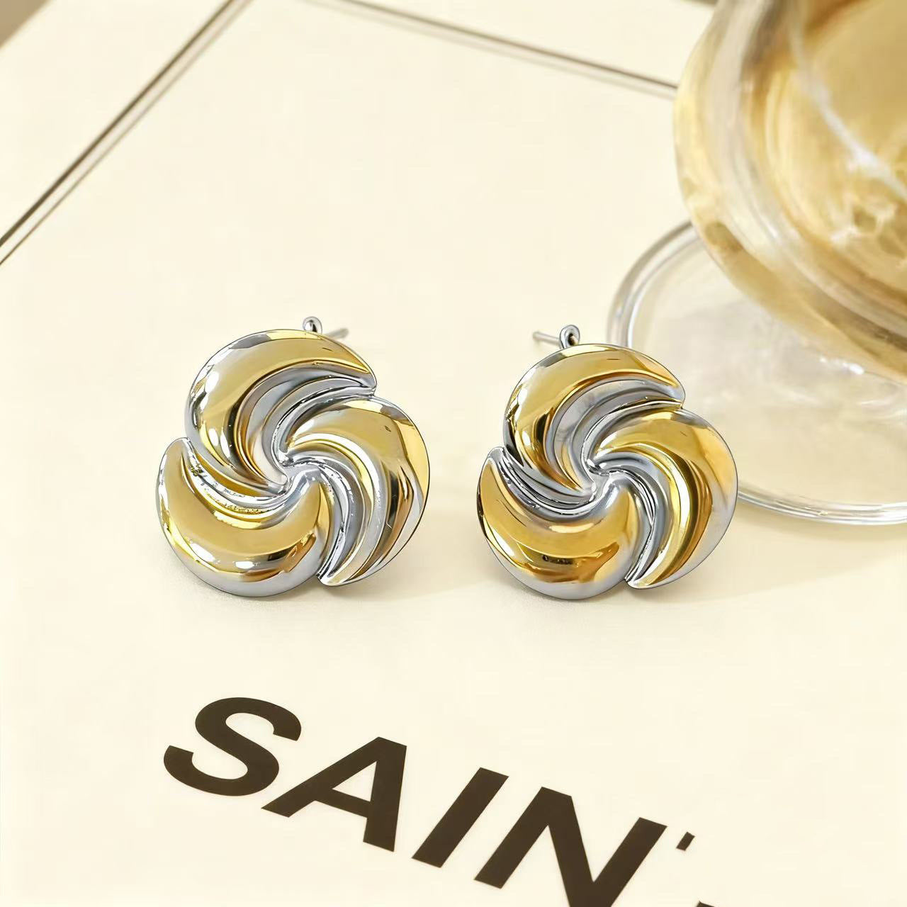 Luxury Elegant Geometric Moon Plated Stainless Steel Earrings for Women
