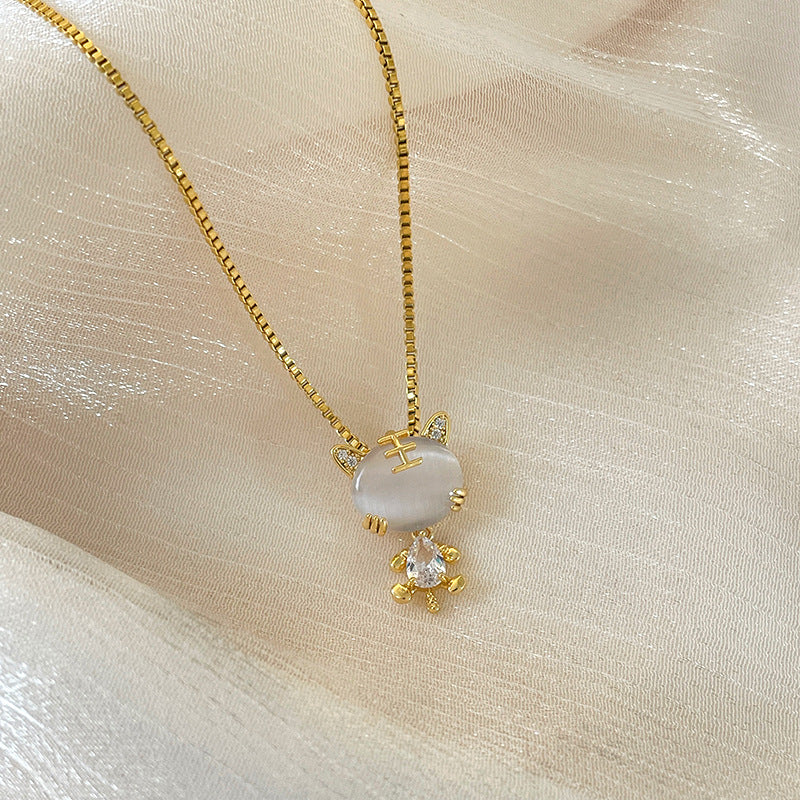 Collana con ciondolo a forma di tigre minimalista di lusso da donna in acciaio inossidabile placcato oro con catena a scatola