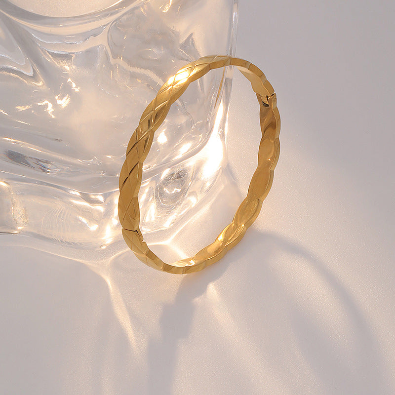 Minimalist French Chic Geometric Grid Pattern Titanium Steel Bracelet with Gold and Silver Plating