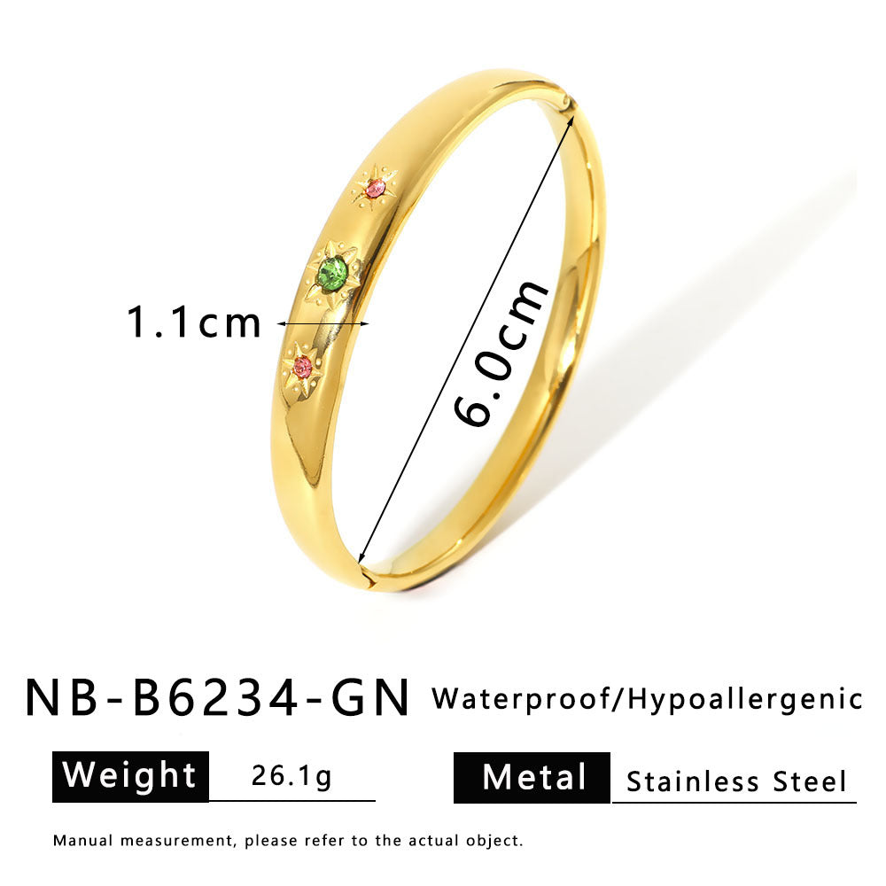 Vintage Style Geometric Stainless Steel Bracelet with 18K Gold Plating and Zircon Inlay for Women