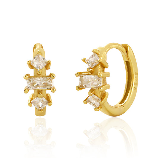 Elegantes pendientes de plata de ley 925 con circonitas cúbicas geométricas para mujer