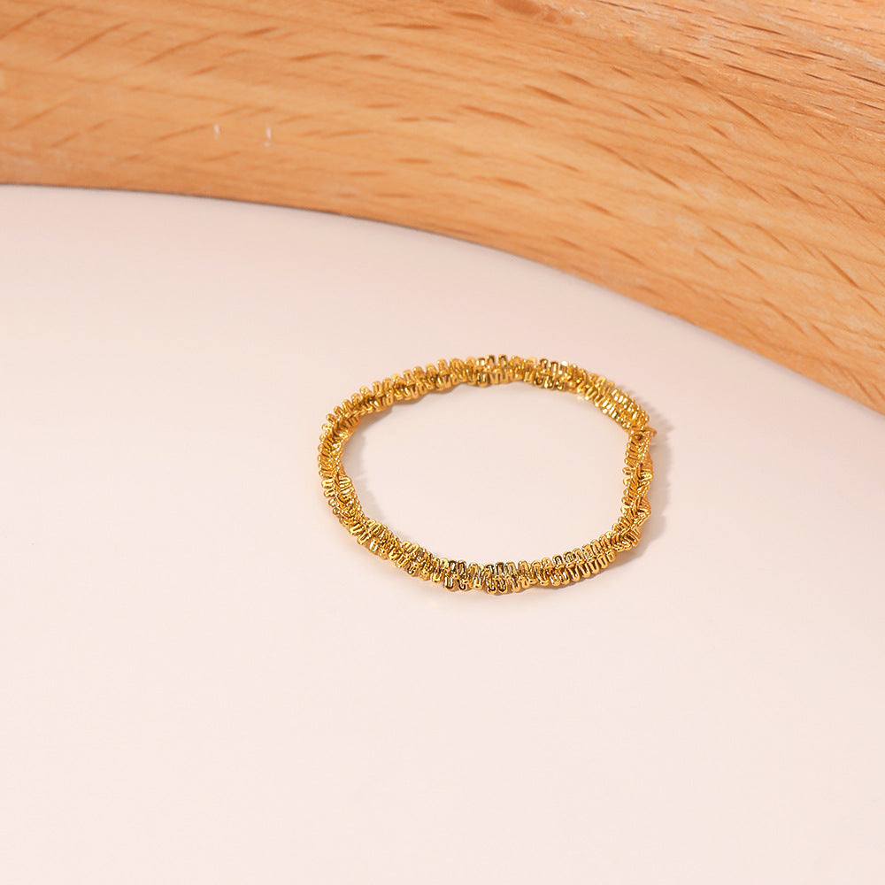 Anello a catena intrecciato con doppio cerchio geometrico alla moda, gioielli da donna in acciaio inossidabile placcato oro 18 carati