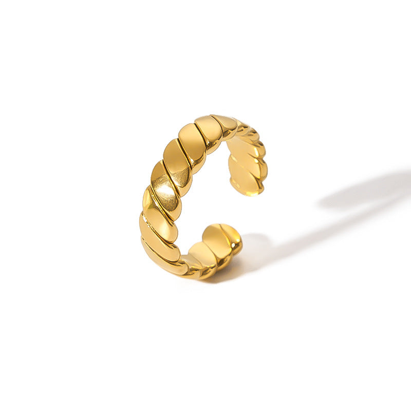 Minimalist Geometric Twisted Bar Titanium Steel Open Ring for Women with Plated Finish