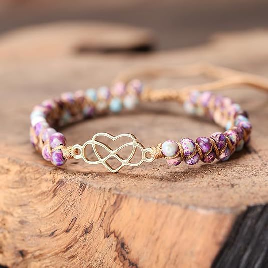 Handmade Double Layer Heart Shape Gemstone Beaded Bracelet Unisex Fashion Jewelry