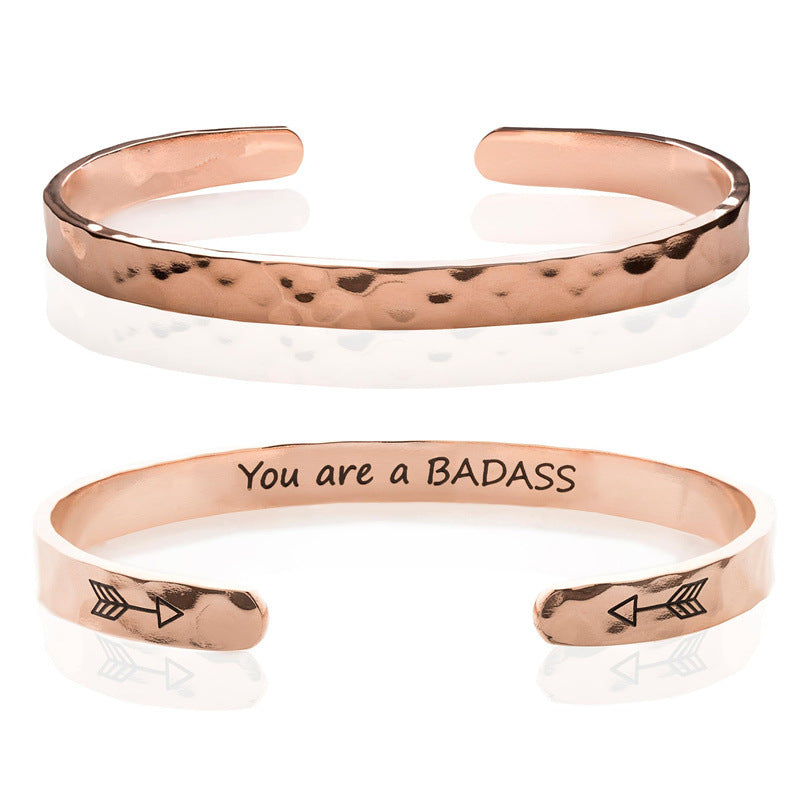 Minimalist Stainless Steel Engraved Open Moon Surface Textured Hammered Bracelet